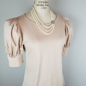 Casual Cotton Blend Puffed Sleeve Loose Fit Ladies Blouse in Cream * Small * NEW